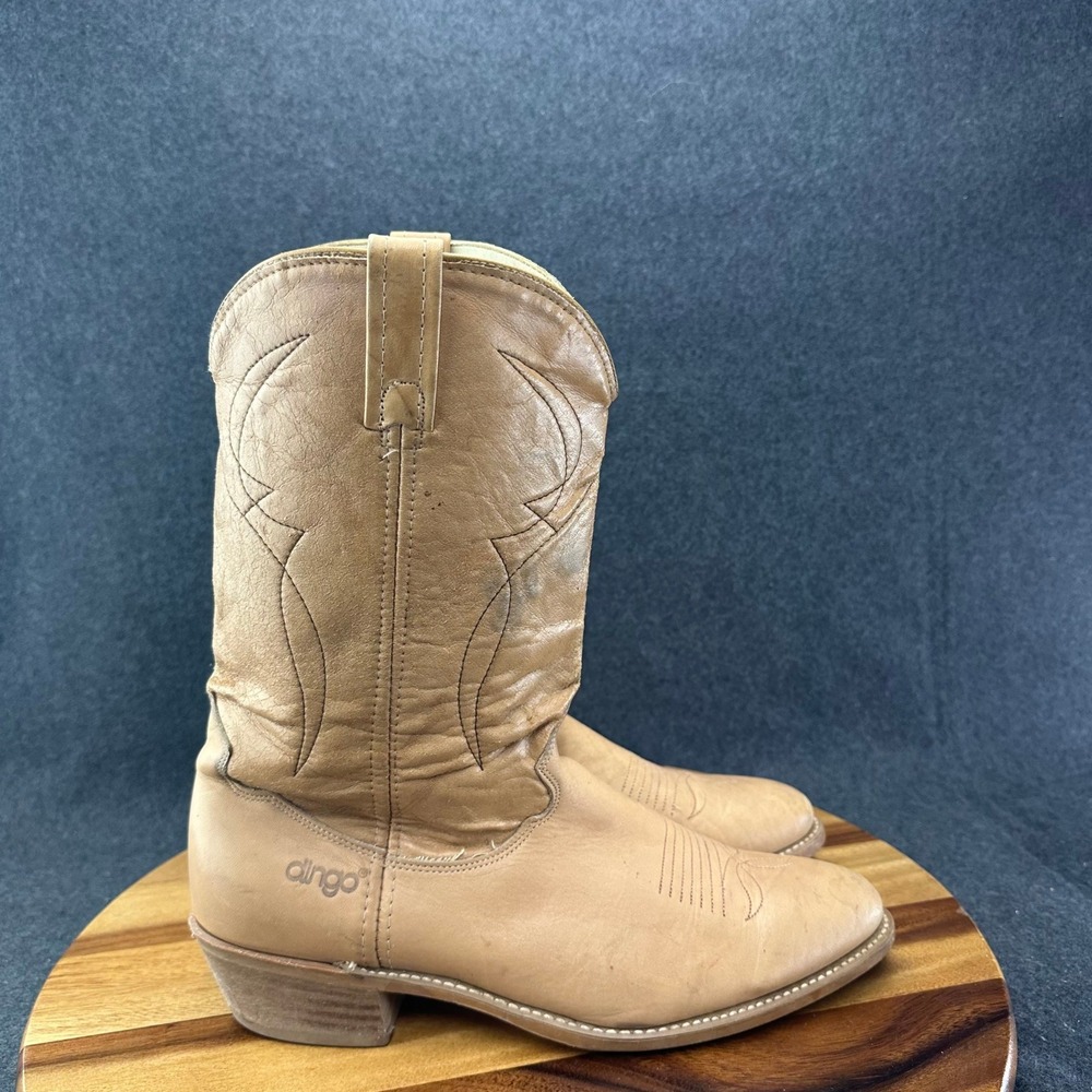 Mens Acme Dingo Mid-Calf Cowboy Leather Cream Boots Size 11.5D 5917 Western
